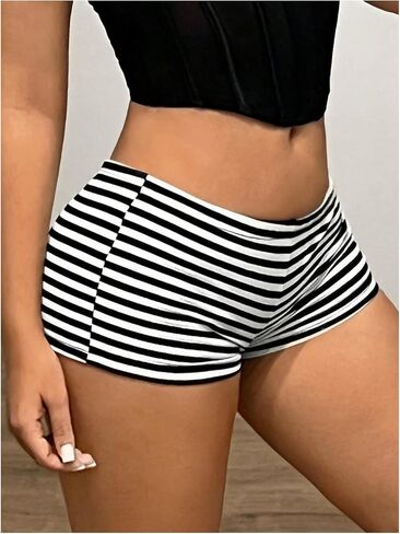 Verdusa Women's Y2K Micro Shorts Striped Ultra Low Waist Party Going Out Skinny Mini Shorts in Saudi Arabia