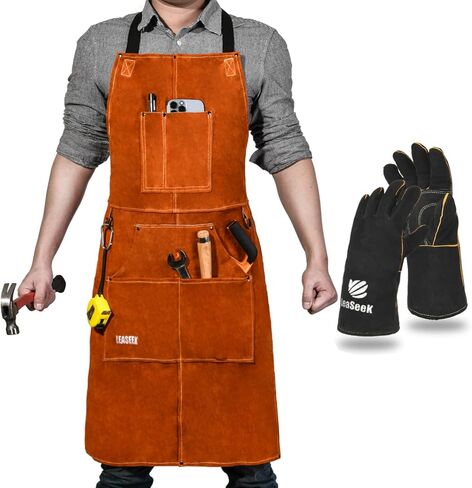 Leather Welding Work Apron - Heat Resistant & Flame Resistant Bib Apron, Flame Retardant Heavy Duty BBQ Apron in Kuwait