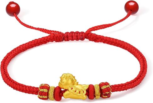 24K الصلبة الذهب سحر سوار الحصان زودياك الأحمر مضفر أساور الخرز سحر مجوهرات لطيف للنساء عيد ميلادها الذكرى السنوية عيد الحب 6.3-8.7 "(16 + 6 سم) A1715746 in Kuwait