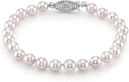 The Pearl Source 14K Gold AAA Quality Round White Japanese Akoya Saltwater Cultured Pearl Bracelet for Women in Saudi Arabia
