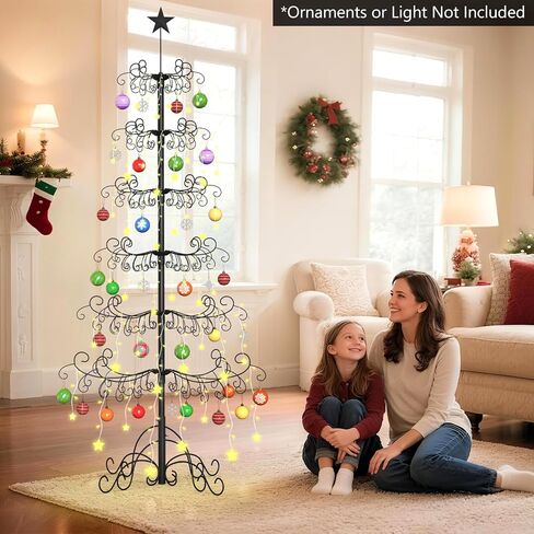 DoCred 7 Ft Metal Ornament Display Stand Wrought Iron Christmas Tree Ornament Holder Hanger Wire Hanging for Halloween Glass Balls Decorations Gift - Black in Saudi Arabia