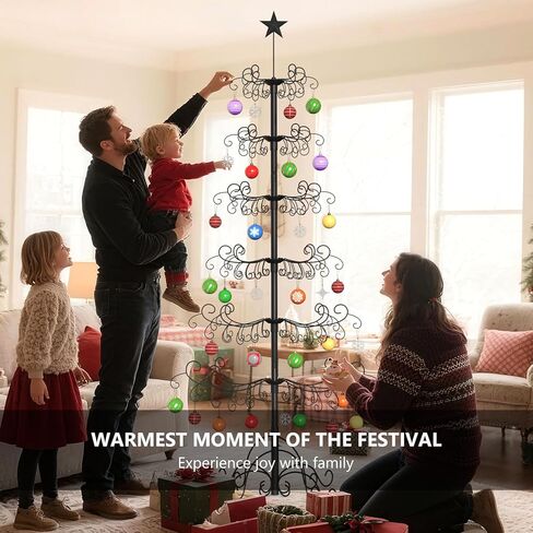 DoCred 7 Ft Metal Ornament Display Stand Wrought Iron Christmas Tree Ornament Holder Hanger Wire Hanging for Halloween Glass Balls Decorations Gift - Black in Saudi Arabia