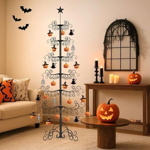 DoCred 7 Ft Metal Ornament Display Stand Wrought Iron Christmas Tree Ornament Holder Hanger Wire Hanging for Halloween Glass Balls Decorations Gift - Black in Saudi Arabia