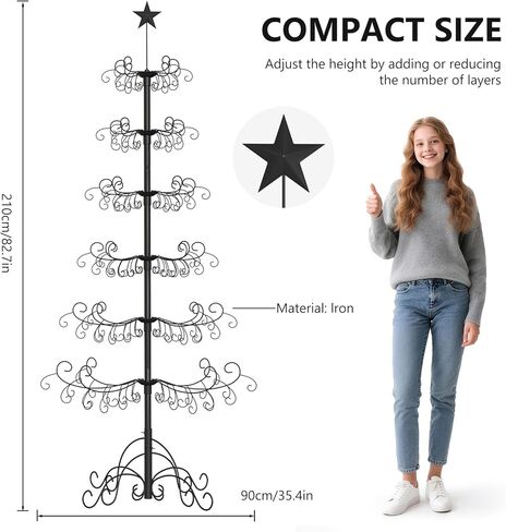 DoCred 7 Ft Metal Ornament Display Stand Wrought Iron Christmas Tree Ornament Holder Hanger Wire Hanging for Halloween Glass Balls Decorations Gift - Black in Saudi Arabia