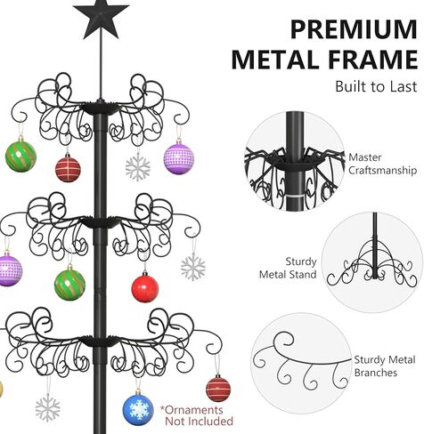 DoCred 7 Ft Metal Ornament Display Stand Wrought Iron Christmas Tree Ornament Holder Hanger Wire Hanging for Halloween Glass Balls Decorations Gift - Black in Saudi Arabia