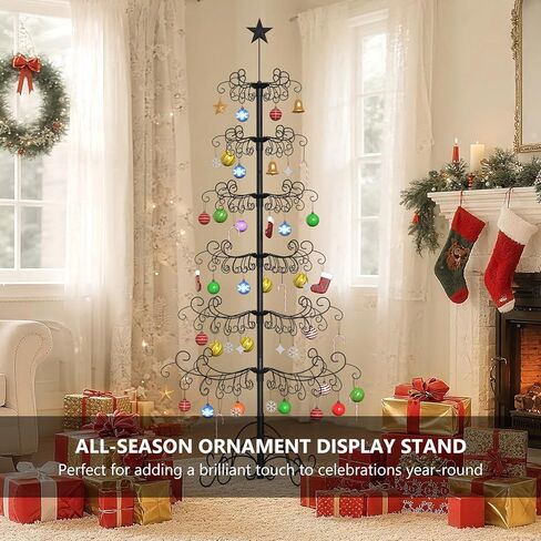 DoCred 7 Ft Metal Ornament Display Stand Wrought Iron Christmas Tree Ornament Holder Hanger Wire Hanging for Halloween Glass Balls Decorations Gift - Black in Saudi Arabia