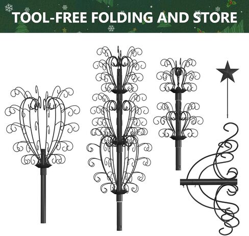 DoCred 7 Ft Metal Ornament Display Stand Wrought Iron Christmas Tree Ornament Holder Hanger Wire Hanging for Halloween Glass Balls Decorations Gift - Black in Saudi Arabia