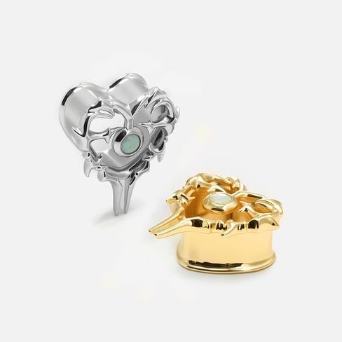 PUNKYOUTH Thorned Heart Ear Tunnels – Gothic Romantic Plugs with Spikes & Opal Gem, Elegant Baroque Big Gauge Jewelry for Women Men, 0g–1 Inch Stretching Piercing in Saudi Arabia