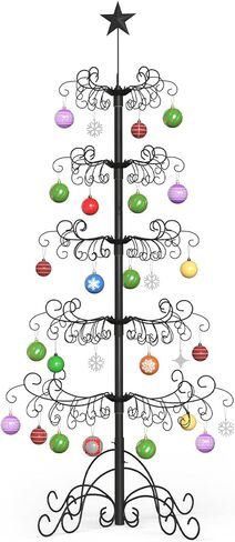 DoCred 7 Ft Metal Ornament Display Stand Wrought Iron Christmas Tree Ornament Holder Hanger Wire Hanging for Halloween Glass Balls Decorations Gift - Black in Saudi Arabia