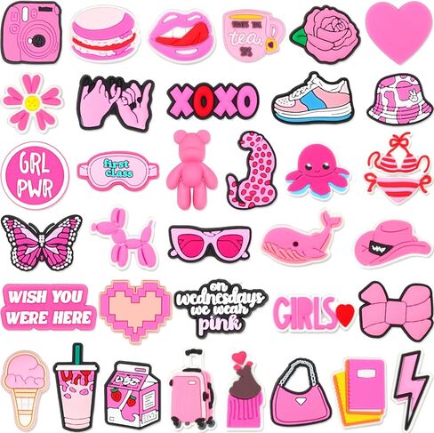 35Pcs Pink Shoe Charms for Girls Women, Shoe Pins Decoration Charm Accessories, A Wonderful Gift for Girls in Saudi Arabia