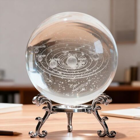 3D Solar System Crystal Ball with Stand 60mm Laser Engraved Glass Sphere Planet Model Decor Space Universe Gifts for Astronomy Lovers in Saudi Arabia