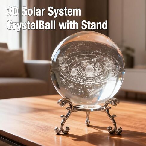 3D Solar System Crystal Ball with Stand 60mm Laser Engraved Glass Sphere Planet Model Decor Space Universe Gifts for Astronomy Lovers in Saudi Arabia