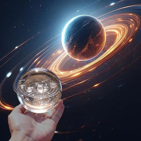 3D Solar System Crystal Ball with Stand 60mm Laser Engraved Glass Sphere Planet Model Decor Space Universe Gifts for Astronomy Lovers in Saudi Arabia