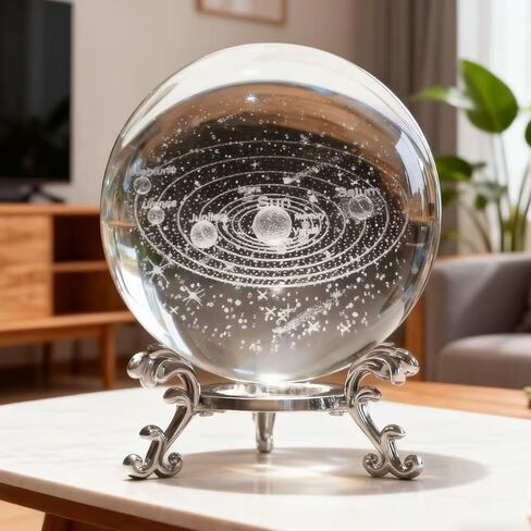 3D Solar System Crystal Ball with Stand 60mm Laser Engraved Glass Sphere Planet Model Decor Space Universe Gifts for Astronomy Lovers in Saudi Arabia