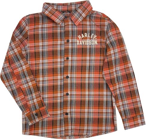 Harley-Davidson Big Boys' Brushed Long Sleeve Button Plaid Shirt - Orange in Saudi Arabia