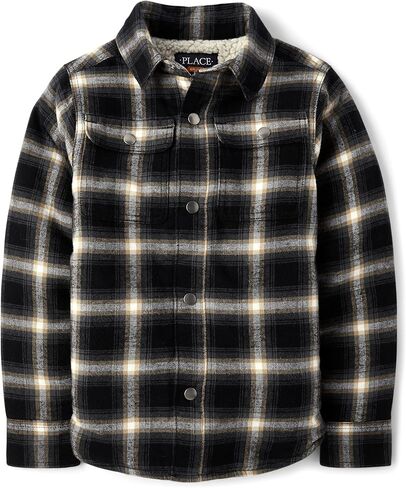 The Children's Place,Boys,Sherpa Lined Everday Shacket,Black Plaid,X-Large in Saudi Arabia