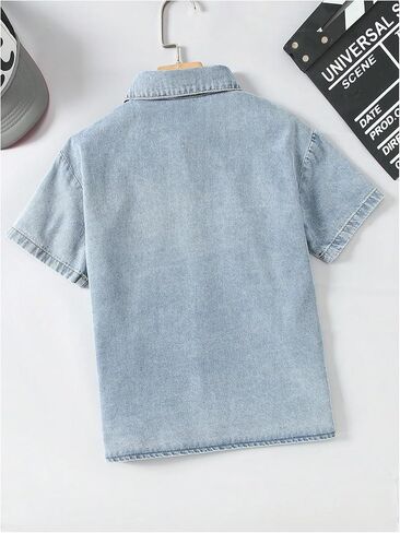 Boy's Short Sleeve Button Down Shirts Ripped Western Lightweight Denim Shirt with Pockets in Saudi Arabia