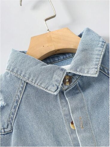 Boy's Short Sleeve Button Down Shirts Ripped Western Lightweight Denim Shirt with Pockets in Saudi Arabia