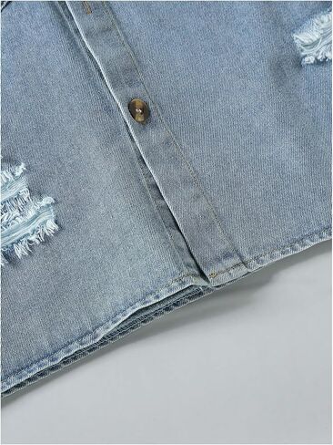 Boy's Short Sleeve Button Down Shirts Ripped Western Lightweight Denim Shirt with Pockets in Saudi Arabia
