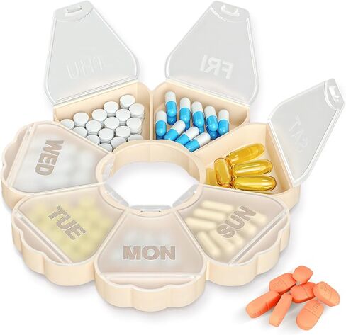 Enlarged Weekly Pill Organizer 7 Day, Daily Pill Box with Never Faded Etched 3D Date Labels, Travel Pill Case with Large Compartment for Medication, Vitamin, Fish Oil, Supplements(Rainbow) in Saudi Arabia