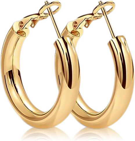 2 Pairs Chunky Gold Hoop Earrings for Women Thick Gold Hoop Earrings 14K Gold Plated Hypoallergenic Stainless Steel Earrings Set Jewelry Gifts for Women in Kuwait