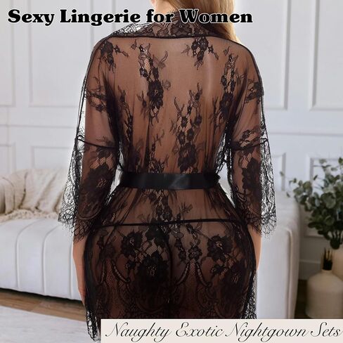 Lingerie for Women Sexy Lingerie and Panty Sets Robes 2 PCS Lace Sexy Pajama Sleepwear Nightgowns Outfits for Women in Saudi Arabia