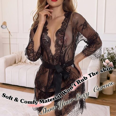 Lingerie for Women Sexy Lingerie and Panty Sets Robes 2 PCS Lace Sexy Pajama Sleepwear Nightgowns Outfits for Women in Saudi Arabia
