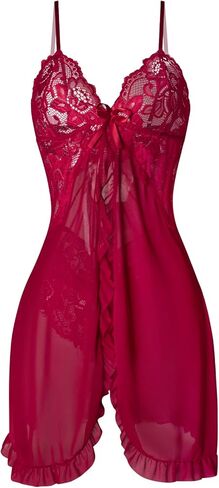 Sexy Night Gowns Babydoll Lingerie Dress For Women Lace Trim Sleep Dress Sheer See-through Lingerie in Saudi Arabia