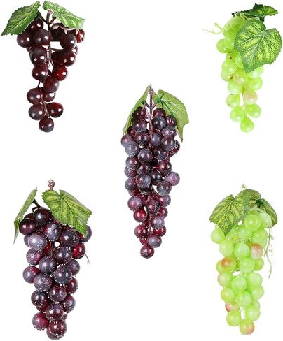 6Pc Assorted Colour Artificial Grapes Rubber Grape Bundles Decor Fake Fruits Hanging Grapes Bunches for Home Kitchen Party Wedding Wine Décor Photography Decoration(2Colors,4Size in Saudi Arabia