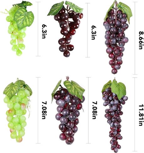6Pc Assorted Colour Artificial Grapes Rubber Grape Bundles Decor Fake Fruits Hanging Grapes Bunches for Home Kitchen Party Wedding Wine Décor Photography Decoration(2Colors,4Size in Saudi Arabia