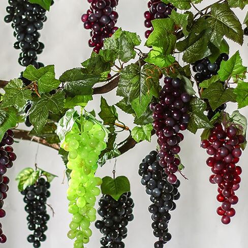 6Pc Assorted Colour Artificial Grapes Rubber Grape Bundles Decor Fake Fruits Hanging Grapes Bunches for Home Kitchen Party Wedding Wine Décor Photography Decoration(2Colors,4Size in Saudi Arabia