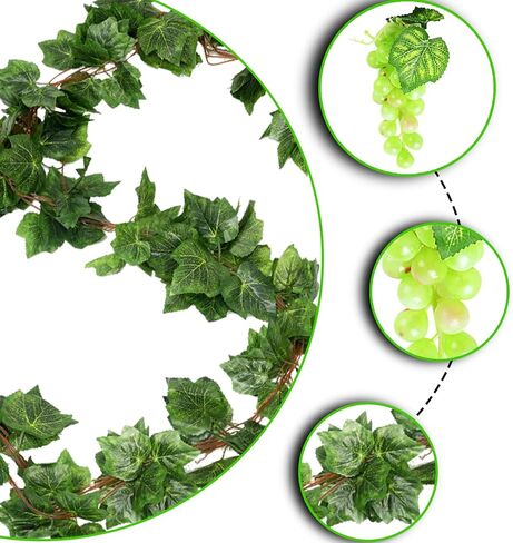 6Pc Assorted Colour Artificial Grapes Rubber Grape Bundles Decor Fake Fruits Hanging Grapes Bunches for Home Kitchen Party Wedding Wine Décor Photography Decoration(2Colors,4Size in Saudi Arabia
