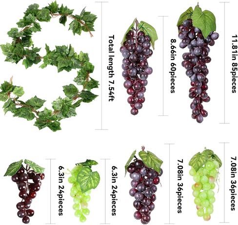 6Pc Assorted Colour Artificial Grapes Rubber Grape Bundles Decor Fake Fruits Hanging Grapes Bunches for Home Kitchen Party Wedding Wine Décor Photography Decoration(2Colors,4Size in Saudi Arabia