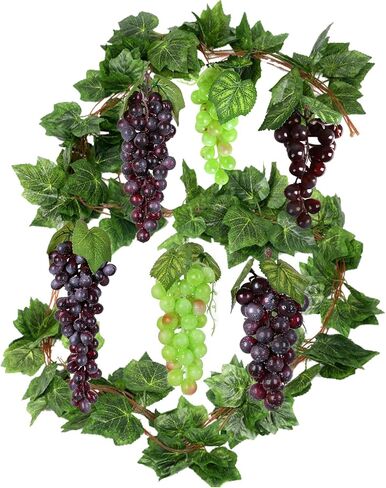 6Pc Assorted Colour Artificial Grapes Rubber Grape Bundles Decor Fake Fruits Hanging Grapes Bunches for Home Kitchen Party Wedding Wine Décor Photography Decoration(2Colors,4Size in Saudi Arabia
