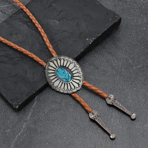 Bolo Tie for Men Western Cowboy Bolo Ties Turquoise Longhorn Horse Elk Leather Necktie Western Cowboy Accessories in Saudi Arabia