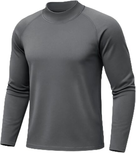 قميص حراري رجالي بأكمام طويلة ورقبة وهمية مبطنة بالصوف، قميص داخلي رياضي بطبقة أساسية دافئة للرياضات في الطقس البارد in Kuwait