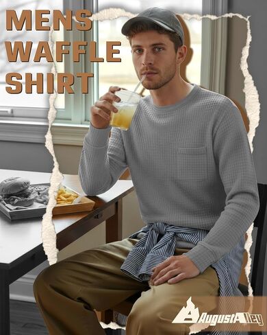 3 Pack Men's Waffle Long Sleeve Shirts Crew Neck Thermal Patch Pocket Underwear Tops Casual Pullover Layer in Saudi Arabia