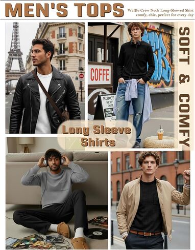 3 Pack Men's Waffle Long Sleeve Shirts Crew Neck Thermal Patch Pocket Underwear Tops Casual Pullover Layer in Saudi Arabia