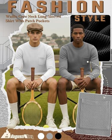 3 Pack Men's Waffle Long Sleeve Shirts Crew Neck Thermal Patch Pocket Underwear Tops Casual Pullover Layer in Saudi Arabia