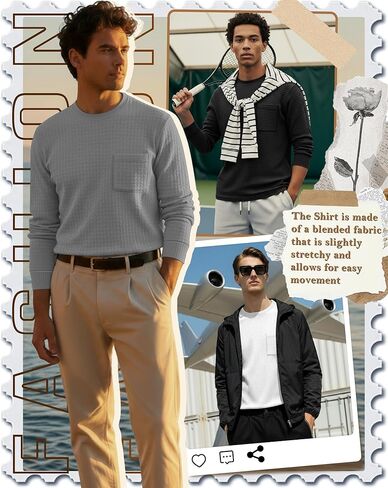 3 Pack Men's Waffle Long Sleeve Shirts Crew Neck Thermal Patch Pocket Underwear Tops Casual Pullover Layer in Saudi Arabia