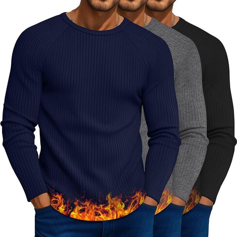 3 Pack Men's Big and Tall Thermal Shirts Ribbed Long Sleeve Cotton Crew Neck Tops Raglan Basic Undershirt in Saudi Arabia