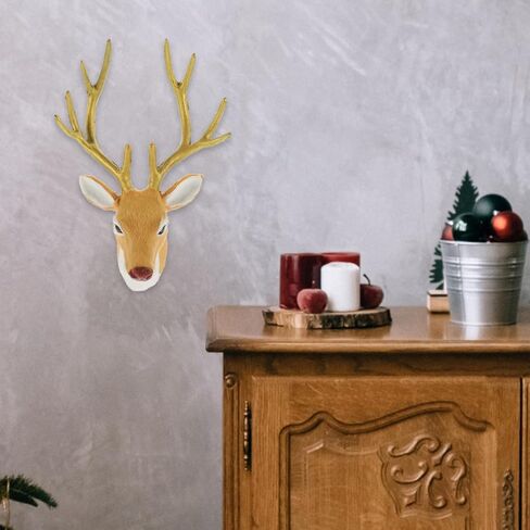 Wakauto Faux Deer Head Wall Decoration: Realistic Simulation Christmas Tree Ornament for Home, Party & Holiday Photo Props - Festive Elk Decor​ in Saudi Arabia