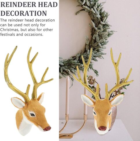 Wakauto Faux Deer Head Wall Decoration: Realistic Simulation Christmas Tree Ornament for Home, Party & Holiday Photo Props - Festive Elk Decor​ in Saudi Arabia