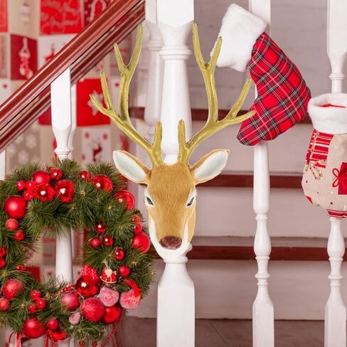 Wakauto Faux Deer Head Wall Decoration: Realistic Simulation Christmas Tree Ornament for Home, Party & Holiday Photo Props - Festive Elk Decor​ in Saudi Arabia