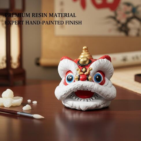 Chinese Lion Dance Head Feng Shui Sculpture - Hand-Carved Porcelain Home Office Living Room Decor & Gift (with High-End Box) in Kuwait