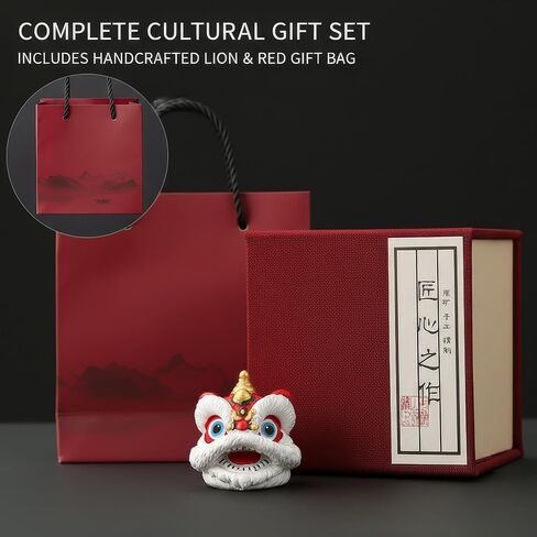 Chinese Lion Dance Head Feng Shui Sculpture - Hand-Carved Porcelain Home Office Living Room Decor & Gift (with High-End Box) in Kuwait