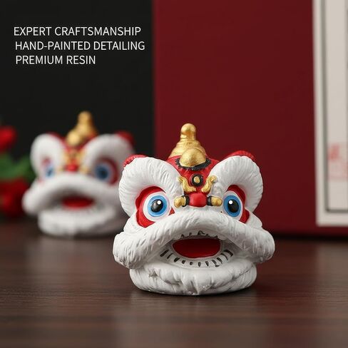 Chinese Lion Dance Head Feng Shui Sculpture - Hand-Carved Porcelain Home Office Living Room Decor & Gift (with High-End Box) in Kuwait