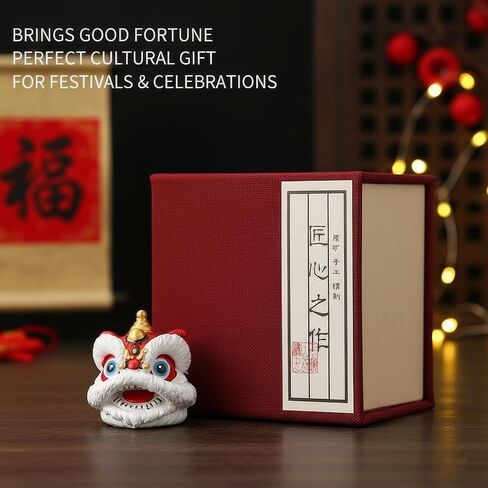 Chinese Lion Dance Head Feng Shui Sculpture - Hand-Carved Porcelain Home Office Living Room Decor & Gift (with High-End Box) in Kuwait