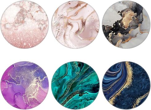 6 Pack Cellphone Phone Grip and Smartphones Stand, Collapsible Cell Phone Expanding Holder for Phone - Blue Green Black Rose Gold Purple Marble, LJ005 in Saudi Arabia