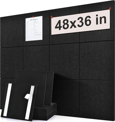 Large Cork Board Subsitute - 36"x24" Bulletin Board - 6 Pack Black Felt Board for Home&Office Wall Decor with Noise Reduction in Kuwait